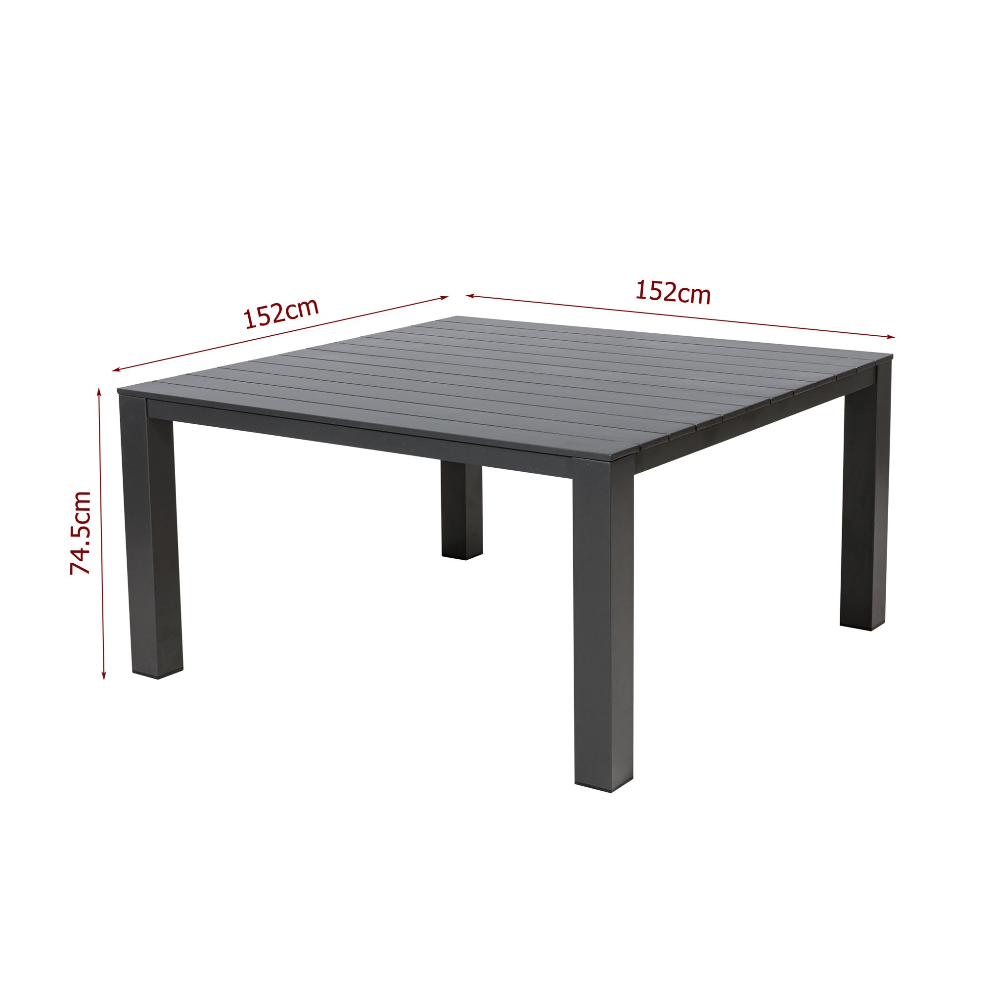 Eckiger Aluminium Dining Tisch Trento in 152 x 152 x 74,5 cm