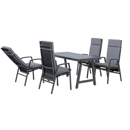 Aluminium Dining Tisch York 150 x 80 x 74 cm mit Strukturglasplatte