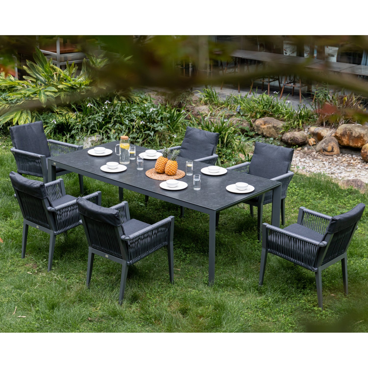 XXL Dining Set Essgruppe Namaste 7 tlg, Aluminium &amp; Rope