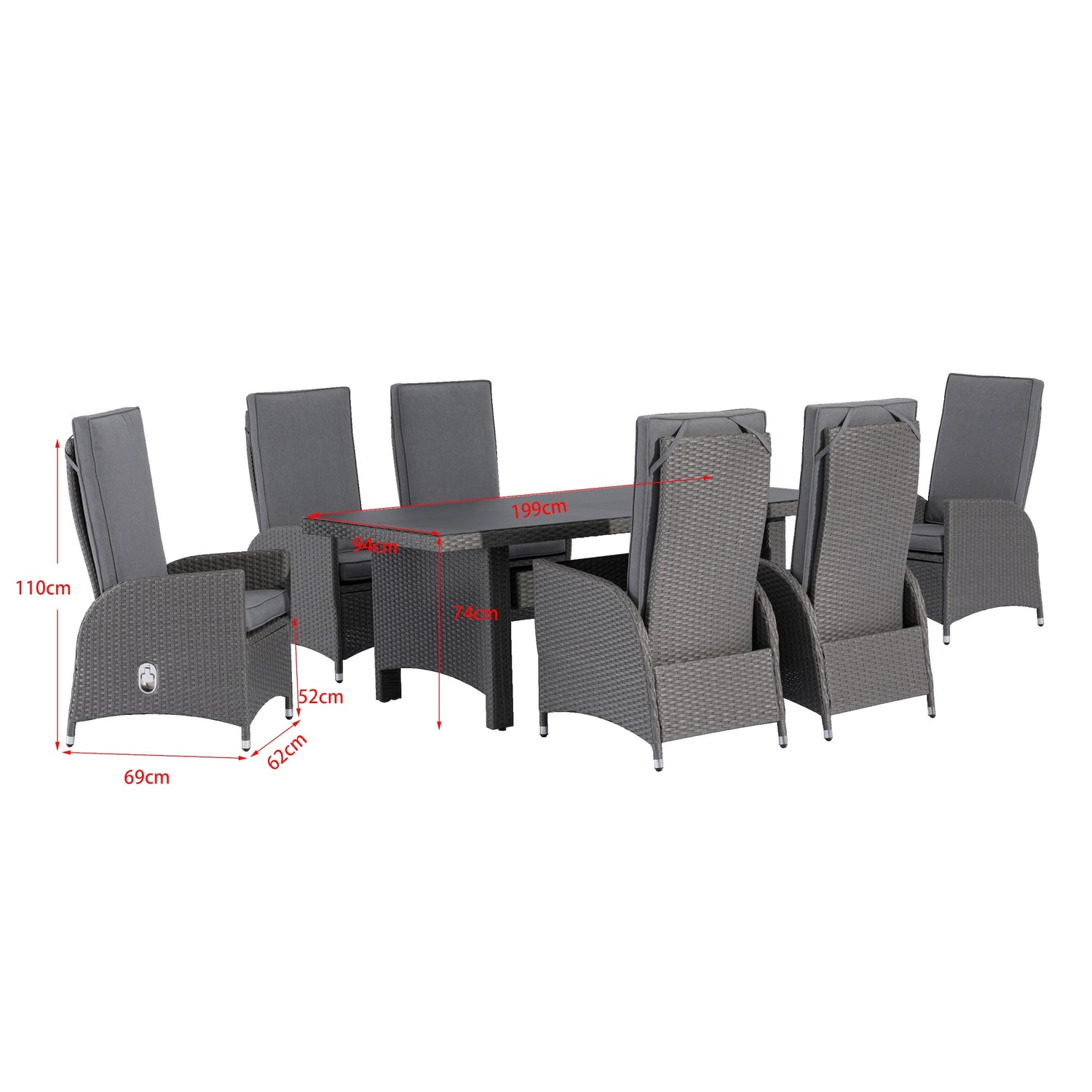 7 tlg. Dining Set Bern mit verstellbaren Rückenlehnen