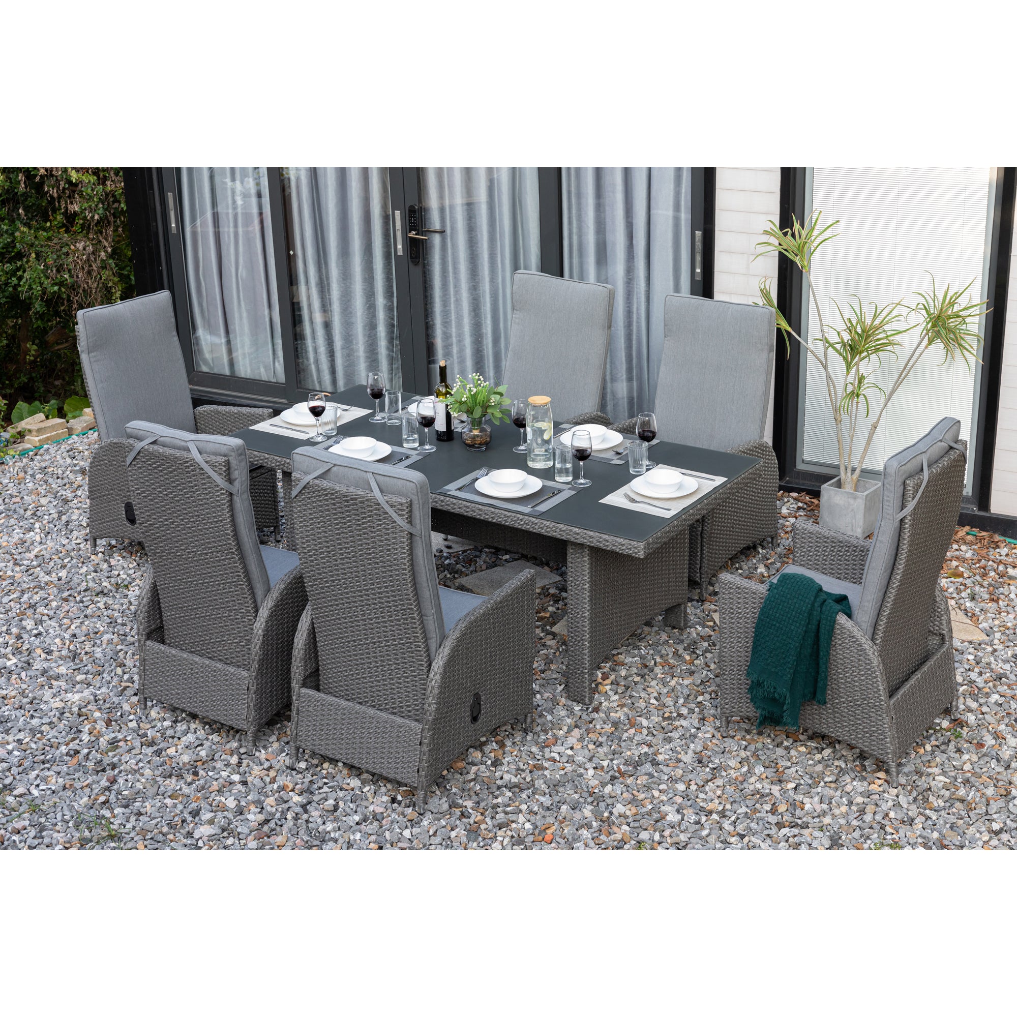 7 tlg. Dining Set Bern mit verstellbaren Rückenlehnen