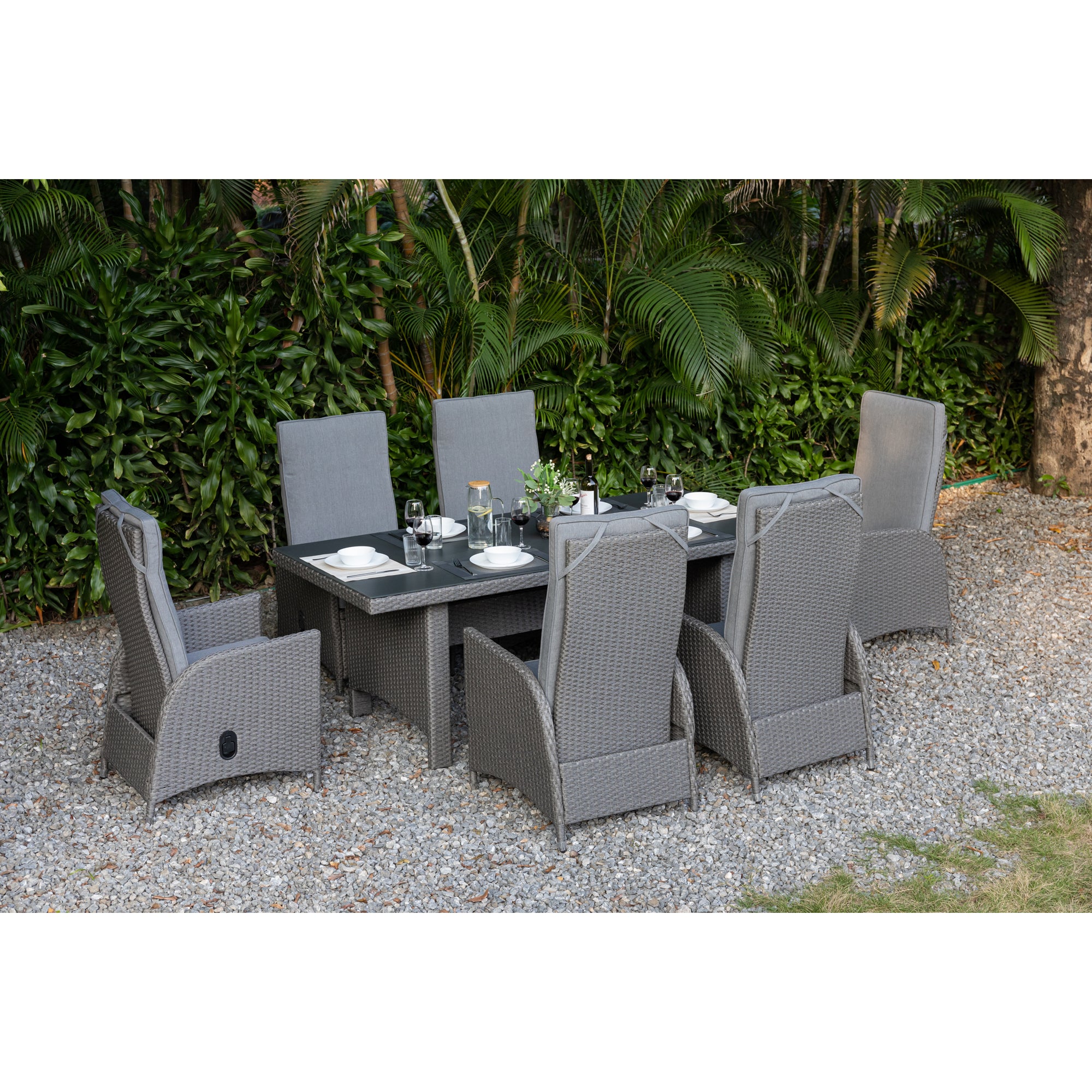 Trend-Ware: 7 tlg. Dining Set Bern / Sessel mit verstellbaren Rückenlehnen &amp; Esstisch 200cm