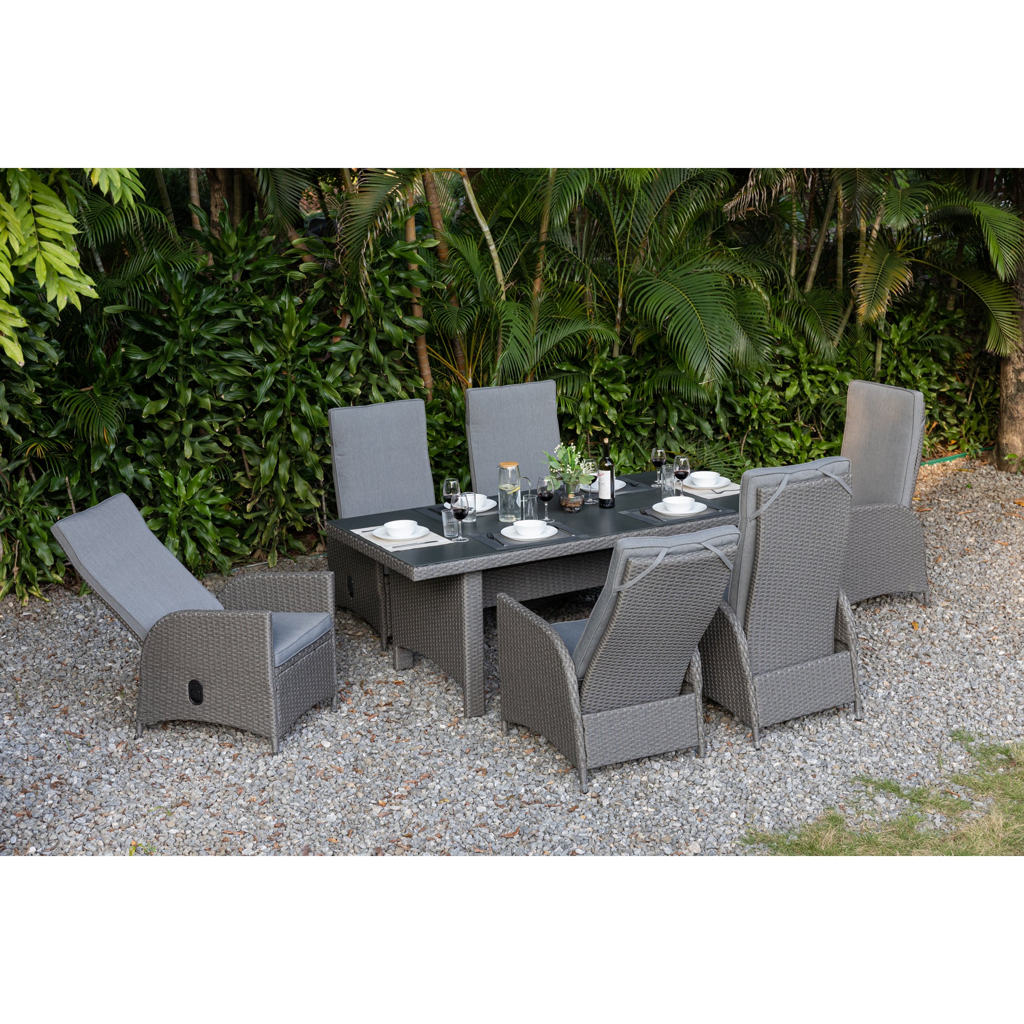 Trend-Ware: 7 tlg. Dining Set Bern / Sessel mit verstellbaren Rückenlehnen &amp; Esstisch 200cm