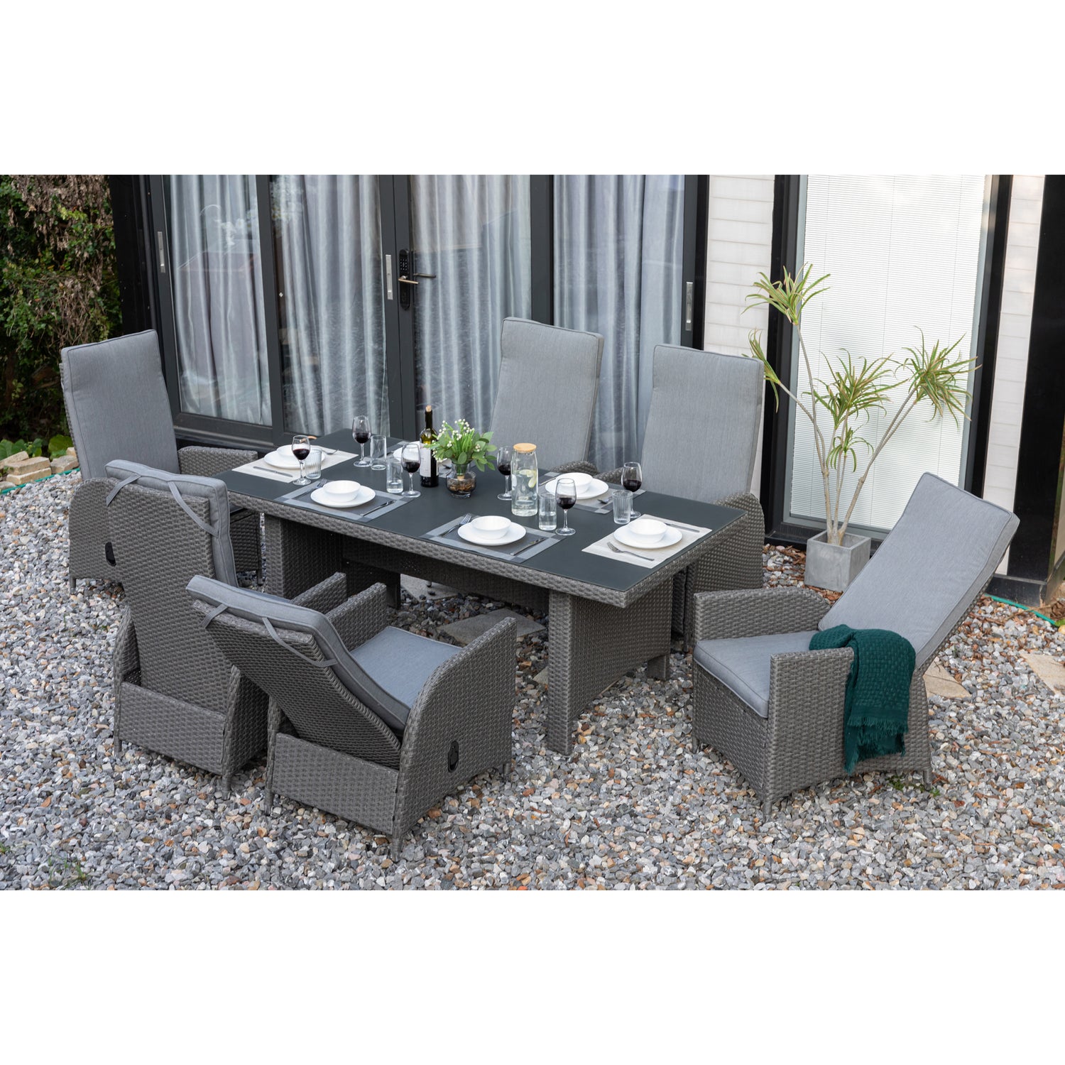 7 tlg. Dining Set Bern mit verstellbaren Rückenlehnen