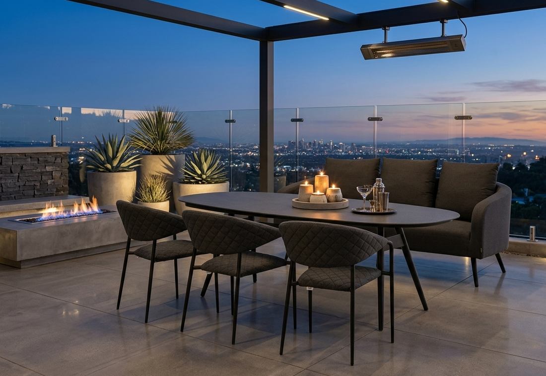 Luxus Outdoor Set Puro- bestehend aus: Ovaler Puro Tisch, 1 x Sofa Puro + 3 x Puro Stapelsessel / 100% wetterfest LIKA-TEX® Bezug anthrazit