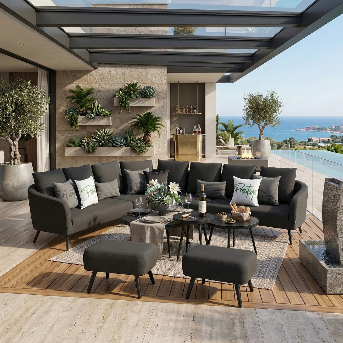 LUXUS PUR! Outdoor Lounge Set Riviera 100% wetterfest mit LIKA-TEX® Bezug