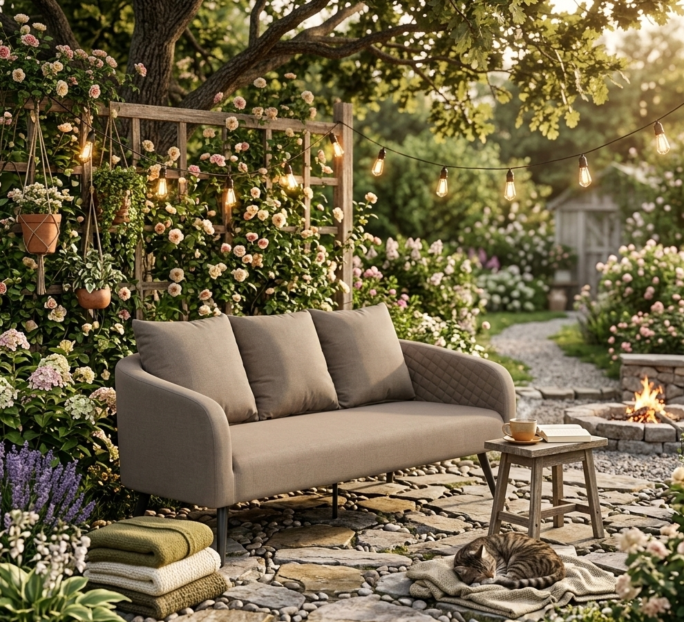 LUXUS! Outdoor Sofa Puro 100% wetterfester LIKA-TEX® Bezug sand (natur)