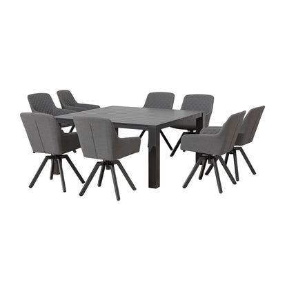 9 tlg. Dining Set Heritage inkl. Dining Drehsessel wetterfest LIKA-TEX® Bezug und Alu Dining Tisch Trento