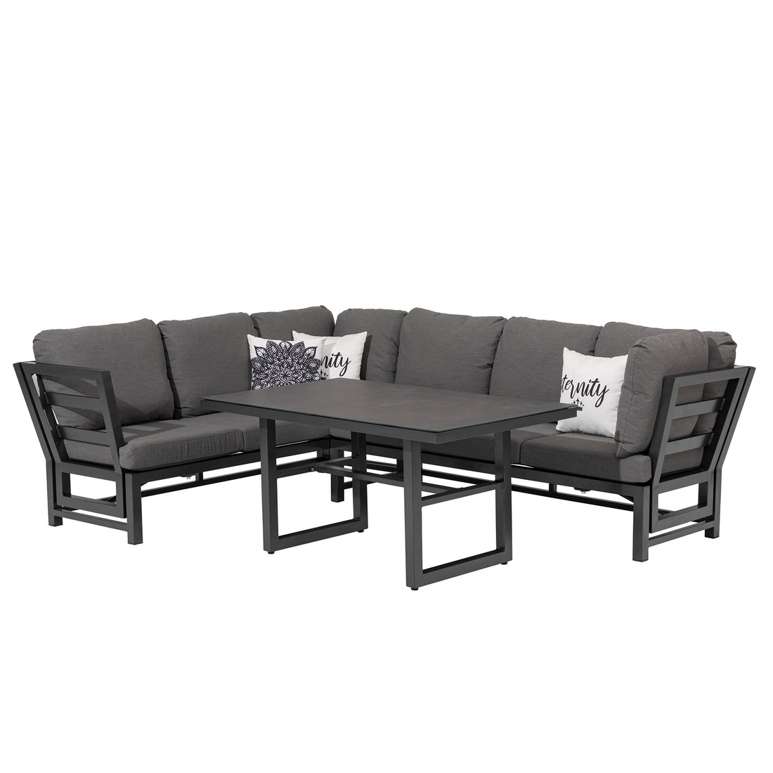 Alu Dining Lounge Set Kaprun 3in1 Funktion mit 100% wetterfestem LIKA-TEX® Bezug in grau