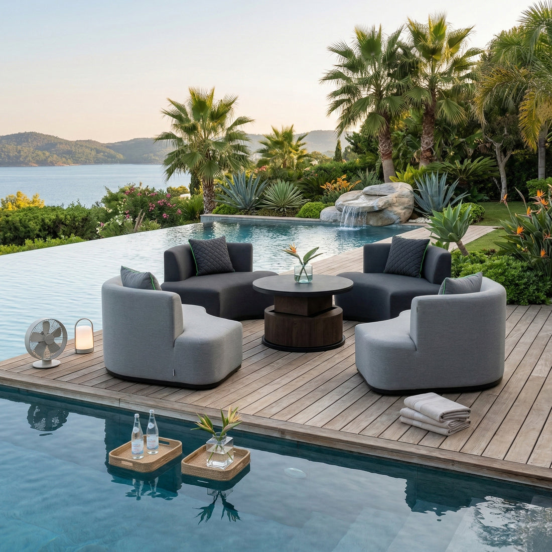 Unsere Pool Lounge! Outdoor Lounge Set Kuredu 100% wetterfest LIKA-TEX® Bezug grau/anthrazit