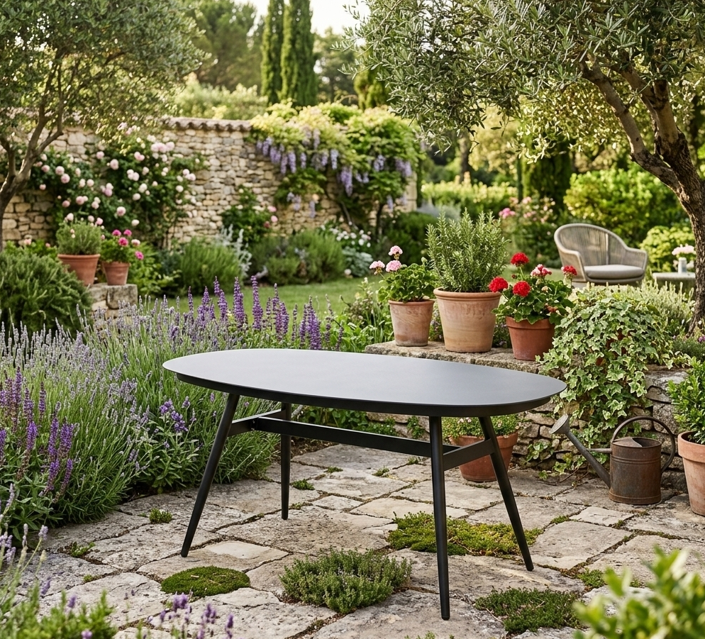 Design Highlight - Ovaler Aluminium Loungetisch Puro / New Spraystone 146x75x68cm