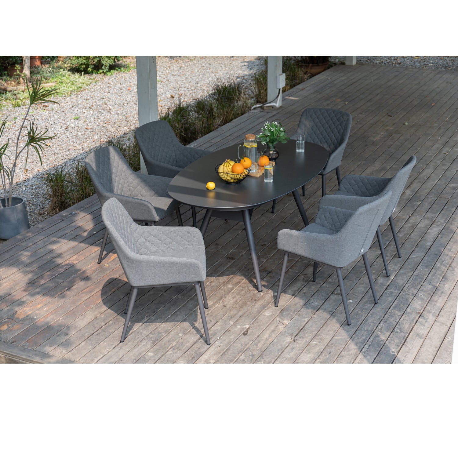 Ovaler Alu Loungetisch Puro mit Spraystoneglasplatte 146x75x68cm