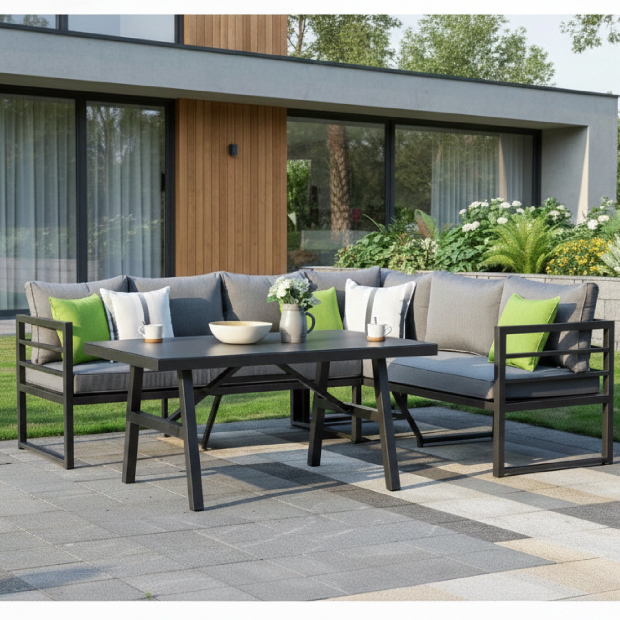LUXUS PUR! Dining Eck Lounge Java / Schenkel variabel stellbar - Sunbrella® Bezug 100% Wetterfest