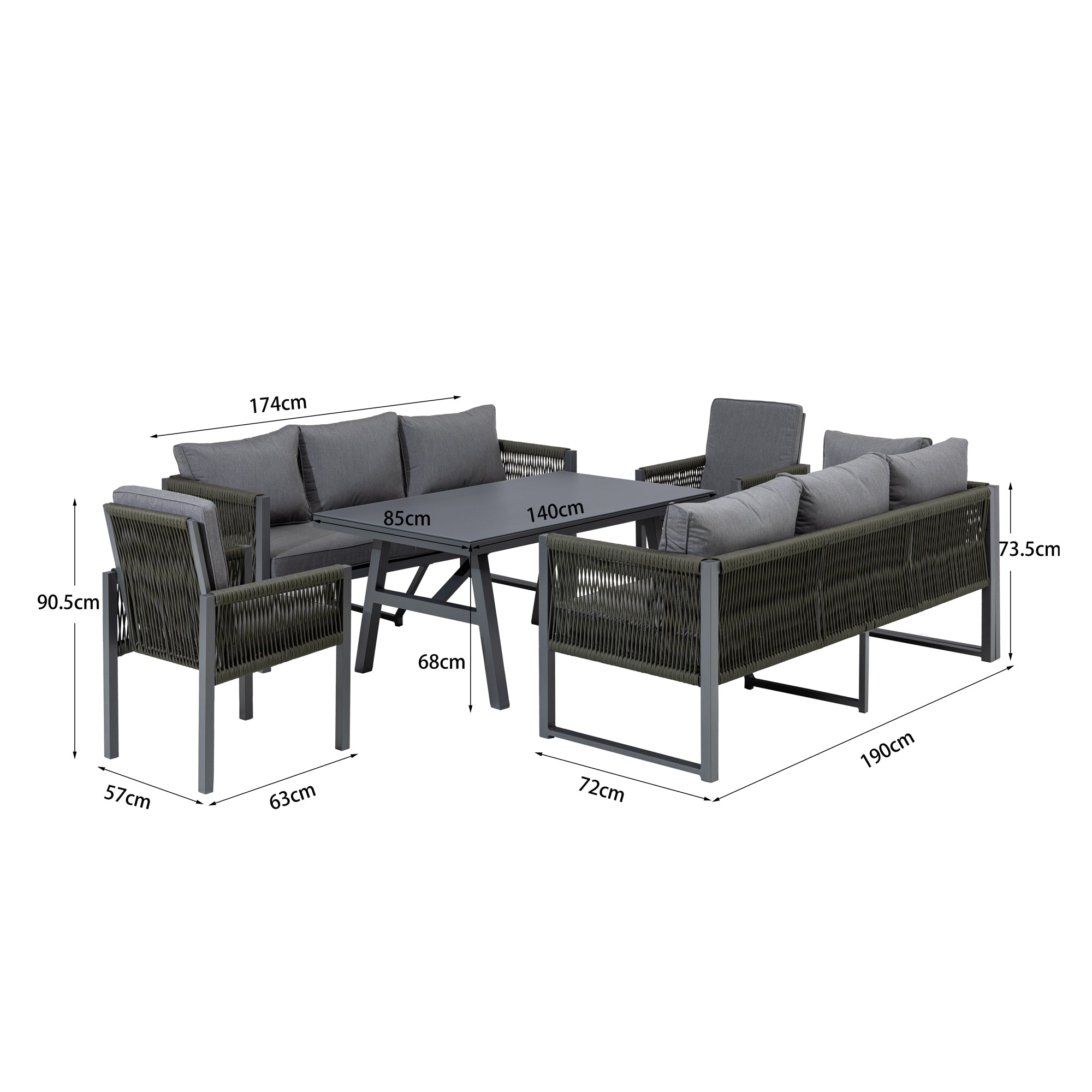 XL Alu Dining Eck-Lounge Set Bath Rope / Schenkel variabel stellbar / Sunbrella ® 100% Wetterfest