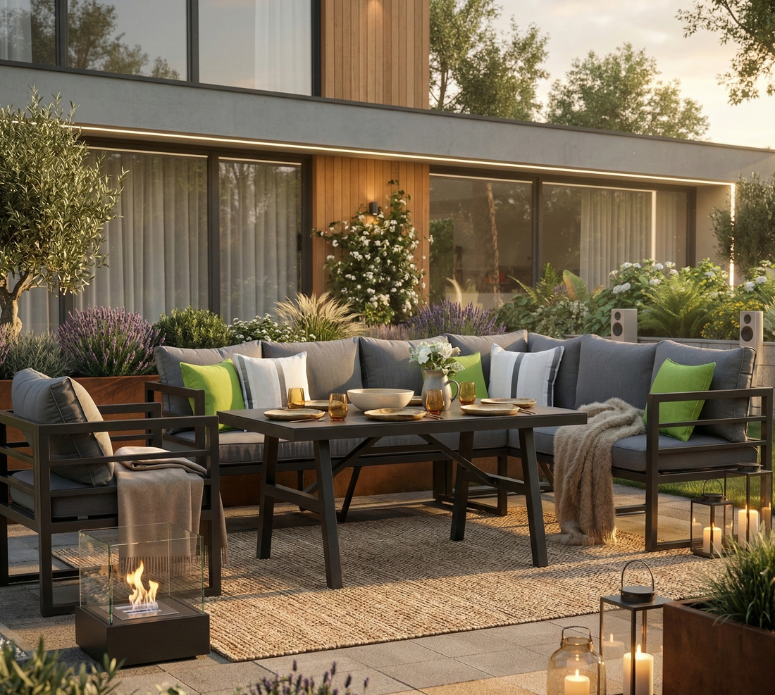 LUXUS PUR! Dining Eck Lounge Java XL / variabel stellbar - Sunbrella® 100% Wetterfest inkl. Sessel