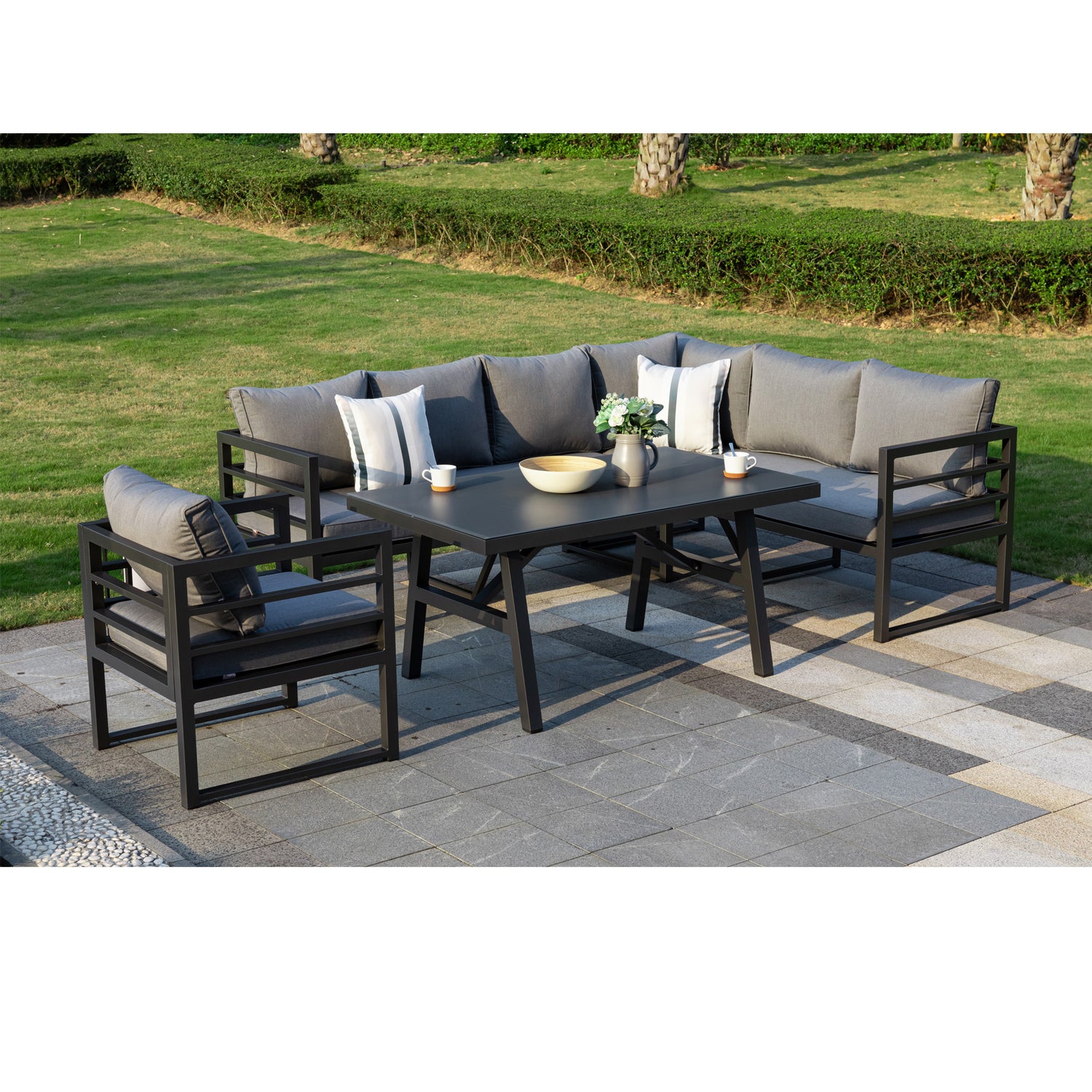 XXL Dining Eck Lounge Set Java variabel stellbar - Sunbrella® 100% Wetterfest inkl. Sessel