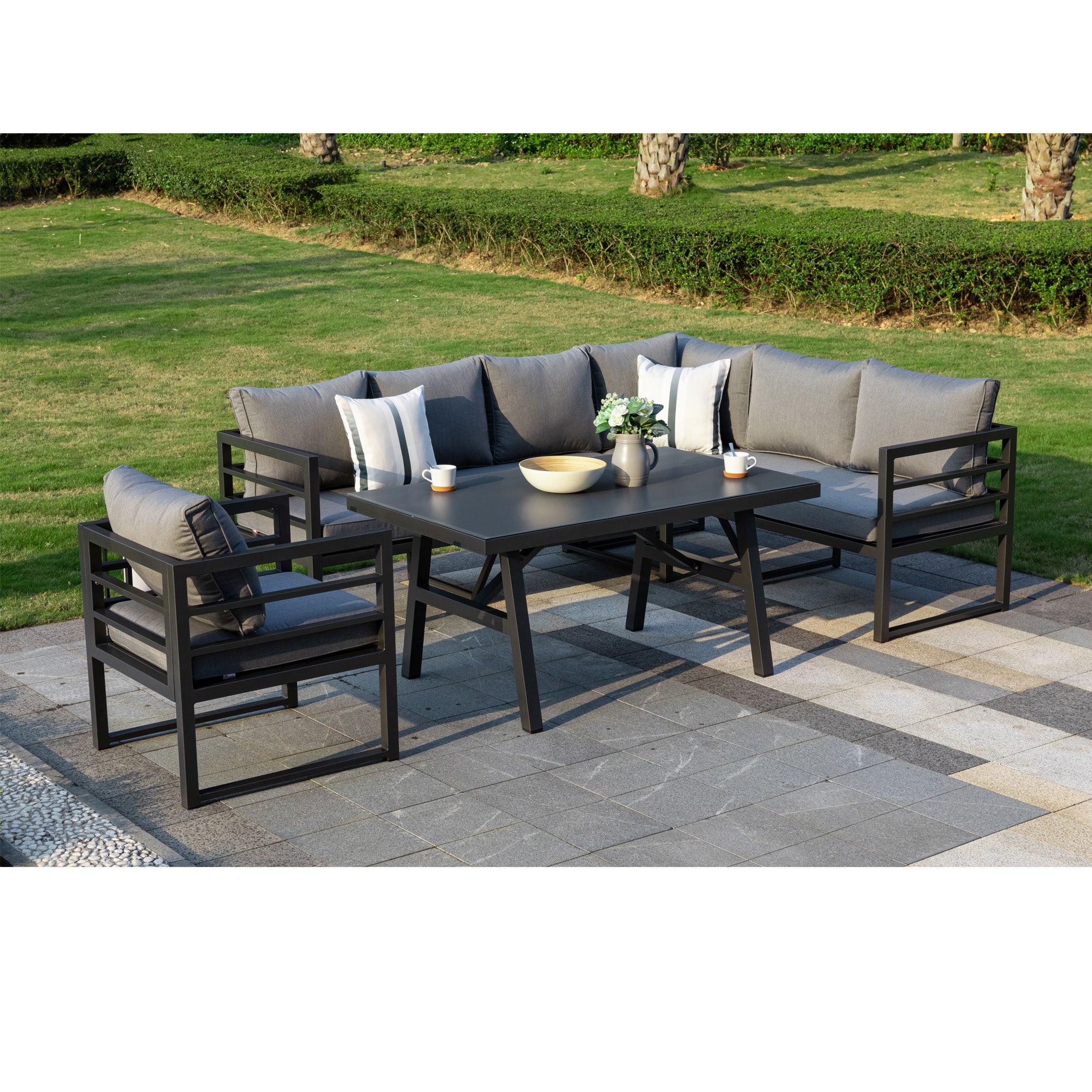 XXL Dining Eck Lounge Set Java variabel stellbar - Sunbrella® 100% Wetterfest inkl. Sessel