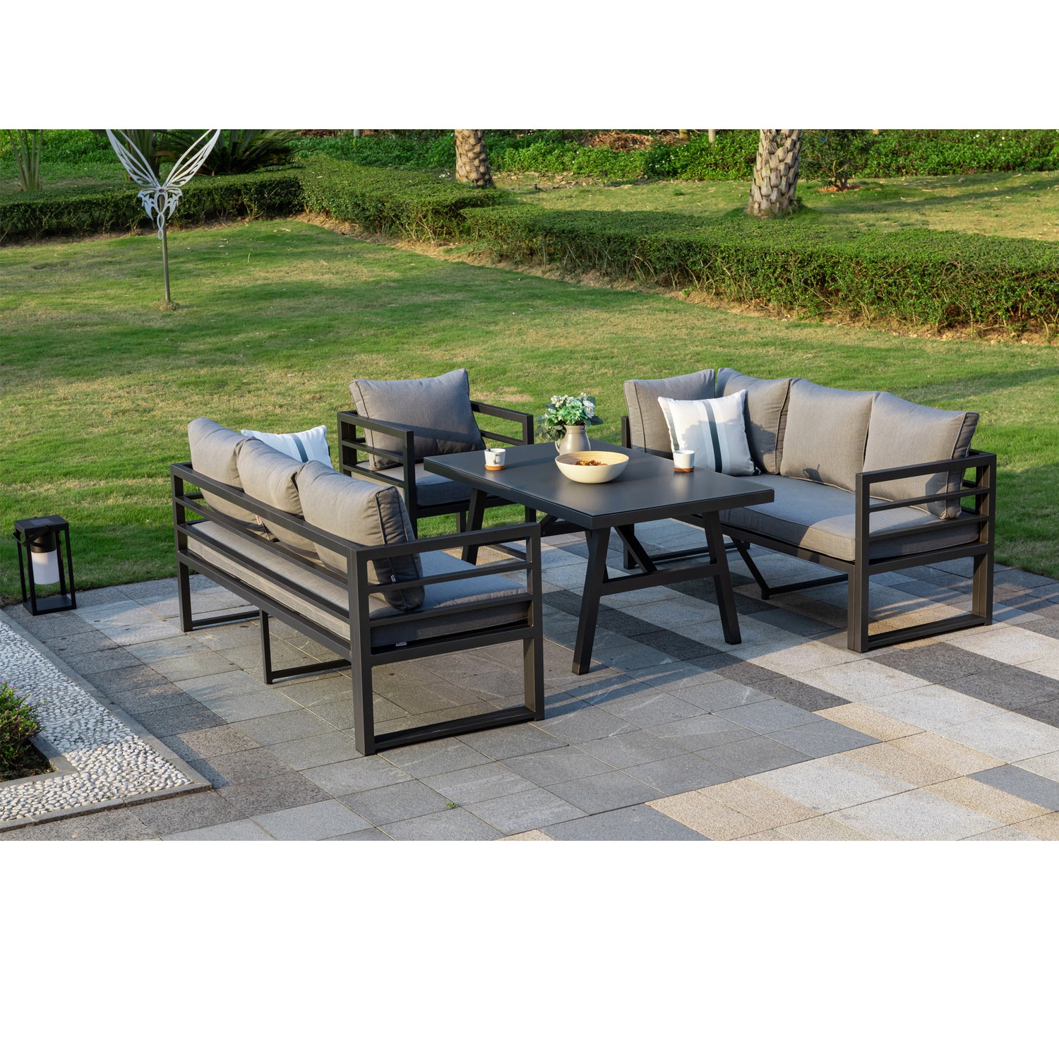 XXL Dining Eck Lounge Set Java variabel stellbar - Sunbrella® 100% Wetterfest inkl. Sessel