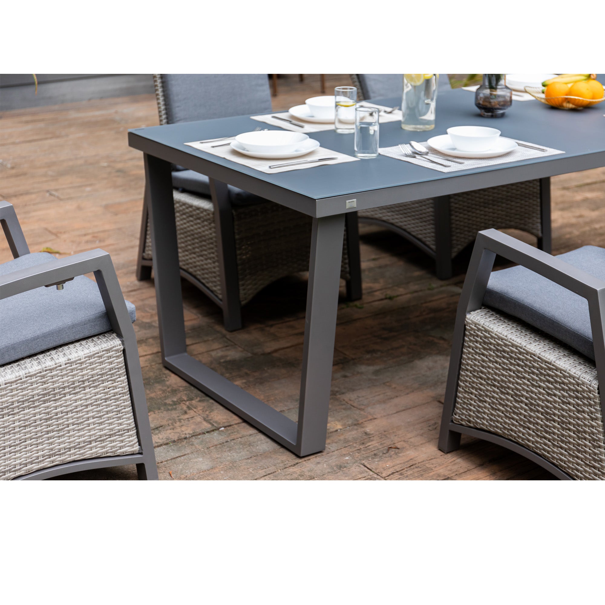 7 tlg. Essgruppe mit verstellbarer Rückenlehne Salerno XXL extra hoch Aluminium / Polyrattan