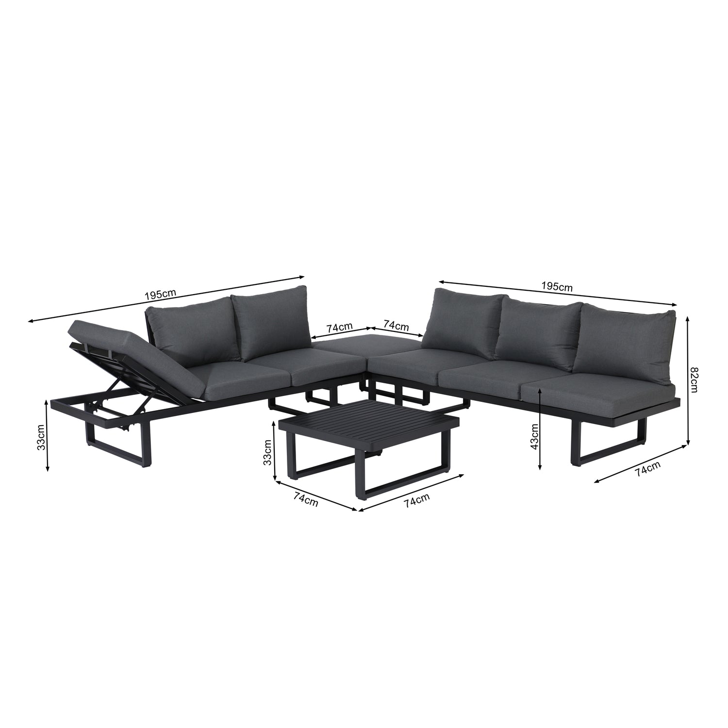 4 tlg. Luxus Alu Multifunktions- Lounge Set Tesoro inkl. Sonnenliege und Hocker