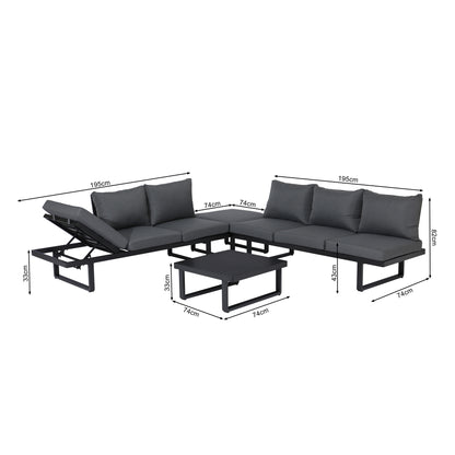 4 tlg. Luxus Alu Multifunktions- Lounge Set Tesoro inkl. Sonnenliege und Hocker
