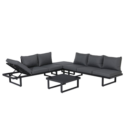 4 tlg. Luxus Alu Multifunktions- Lounge Set Tesoro inkl. Sonnenliege und Hocker