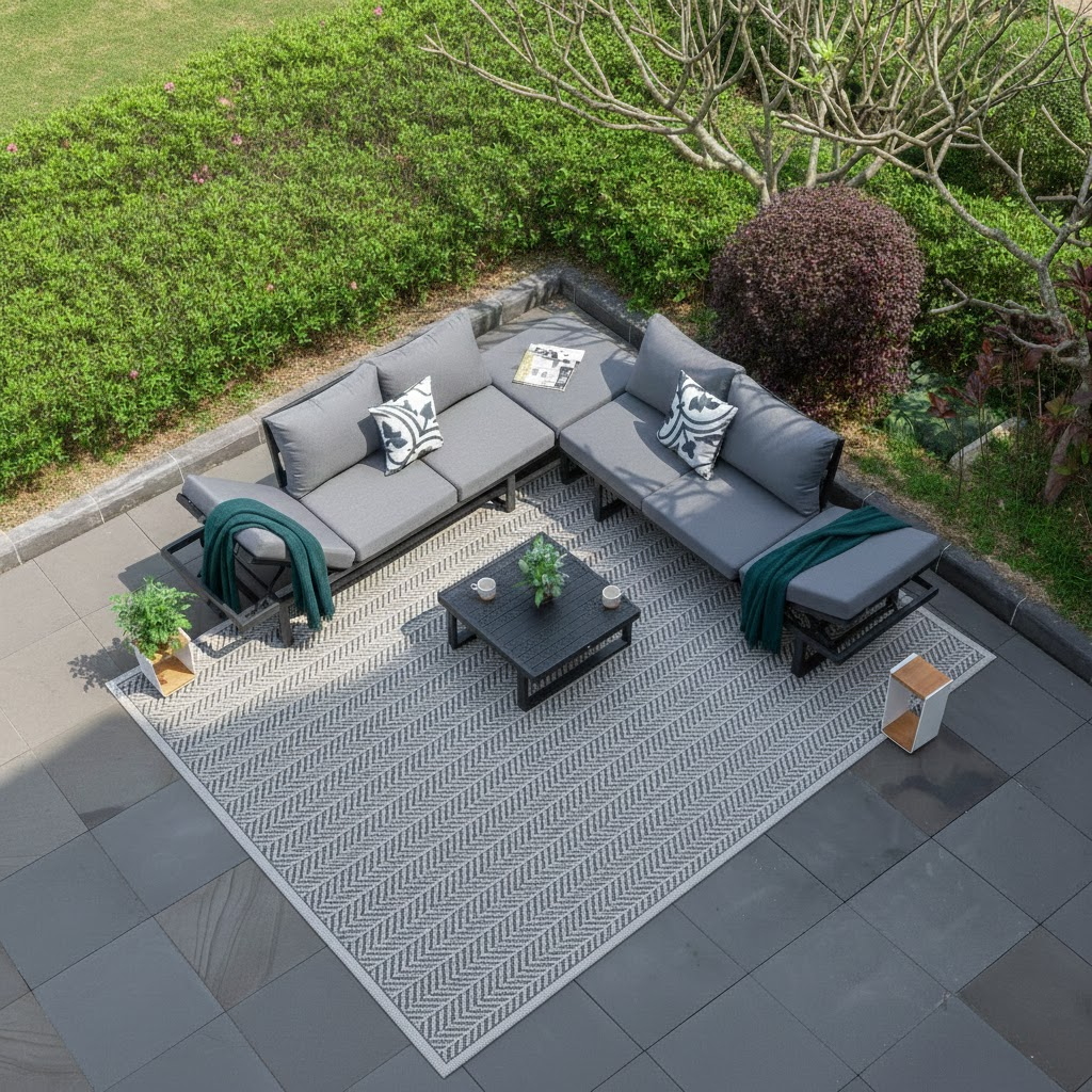 4 tlg. Luxus Alu Multifunktions- Lounge Set Tesoro inkl. Sonnenliege und Hocker