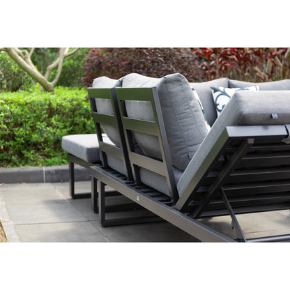 4 tlg. Luxus Alu Multifunktions- Lounge Set Tesoro inkl. Sonnenliege und Hocker