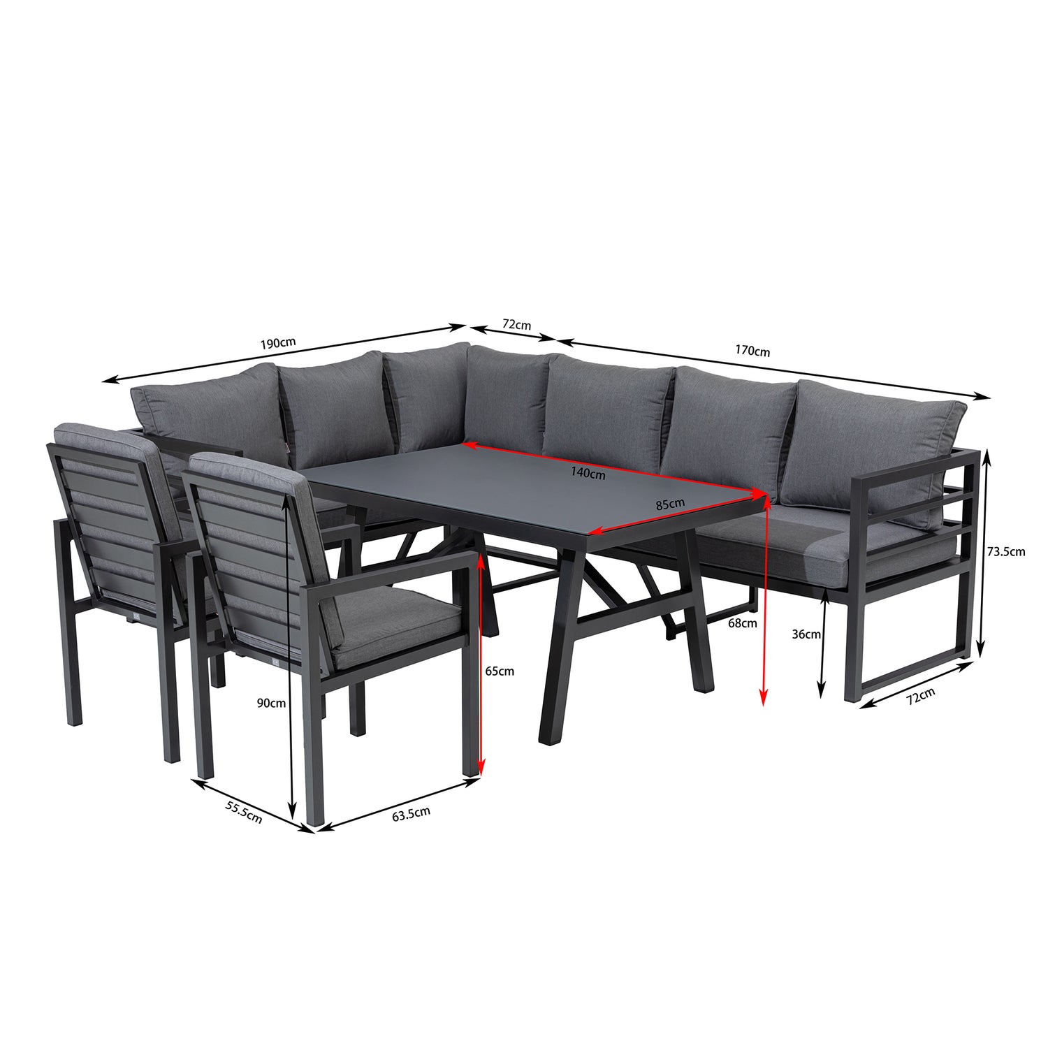 XXL Dining Eck Lounge Set Java variabel stellbar - Sunbrella® 100% Wetterfest inkl. 2 Stühlen