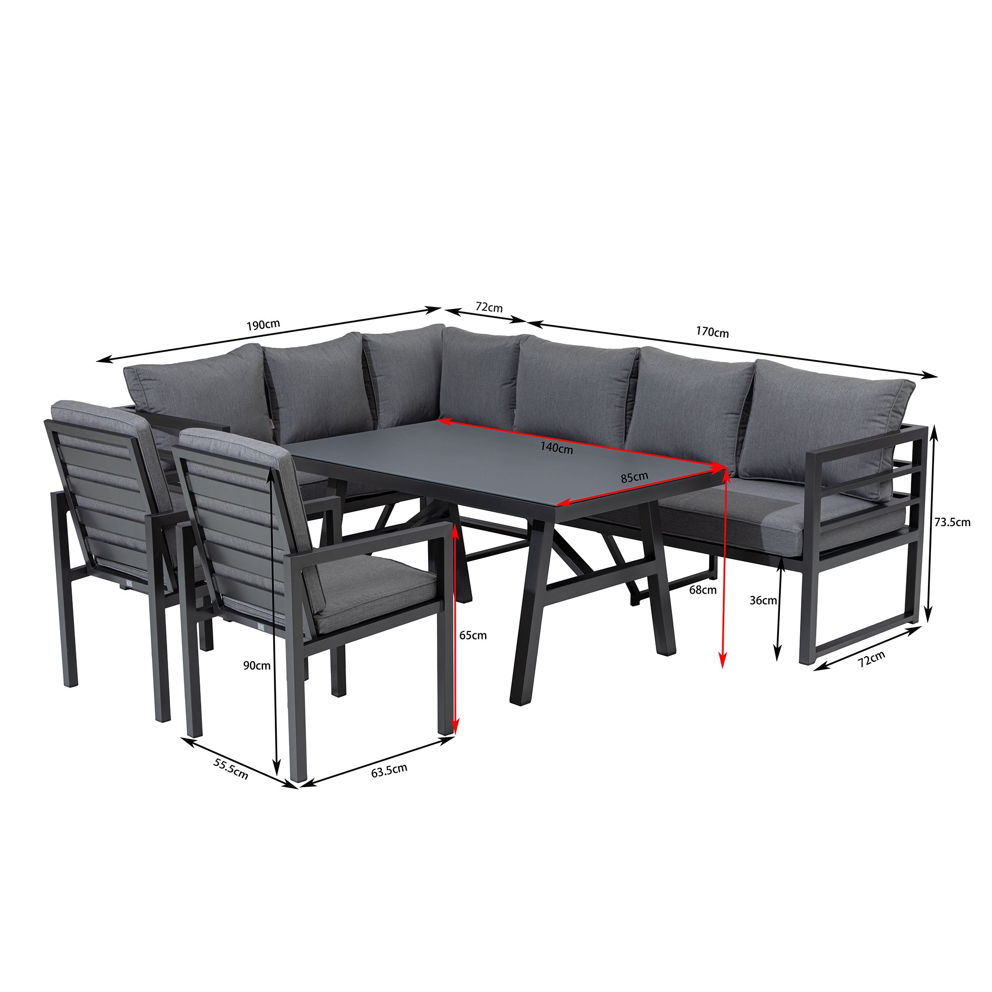 XXL Dining Eck Lounge Set Java variabel stellbar - Sunbrella® 100% Wetterfest inkl. 2 Stühlen