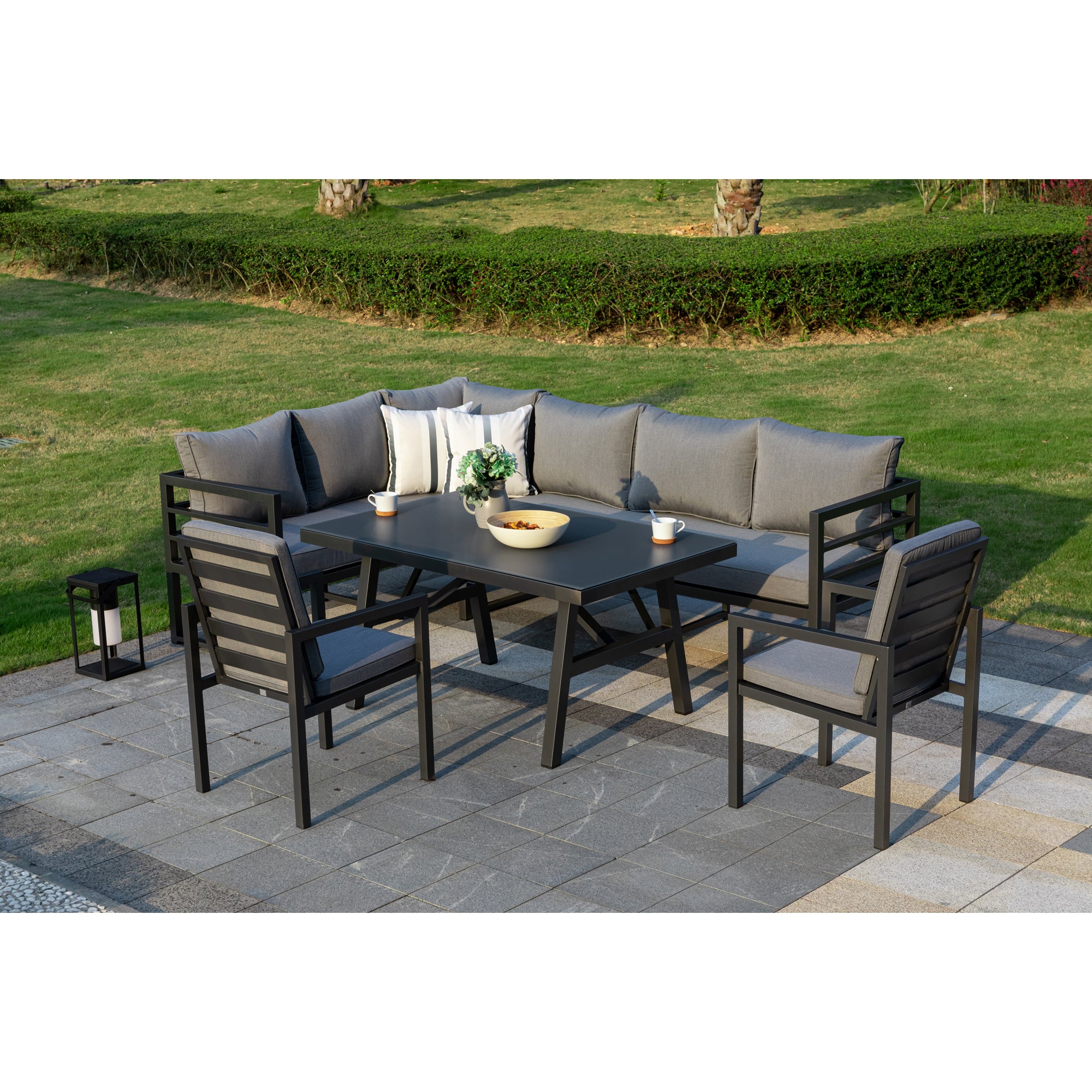 XXL Dining Eck Lounge Set Java variabel stellbar - Sunbrella® 100% Wetterfest inkl. 2 Stühlen