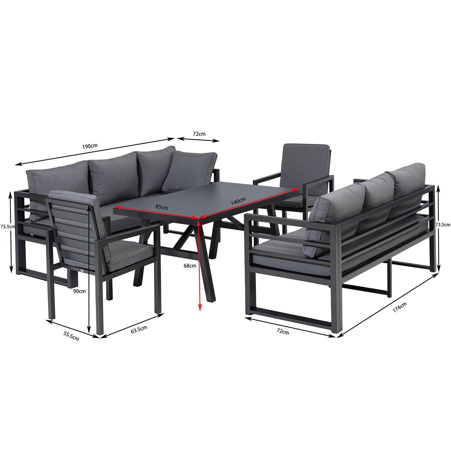 XXL Dining Eck Lounge Set Java variabel stellbar - Sunbrella® 100% Wetterfest inkl. 2 Stühlen