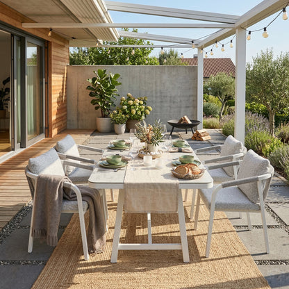 LUXUS PUR! 5 tlg. Dining Set Harvey in der Farbe Off White / wetterfest