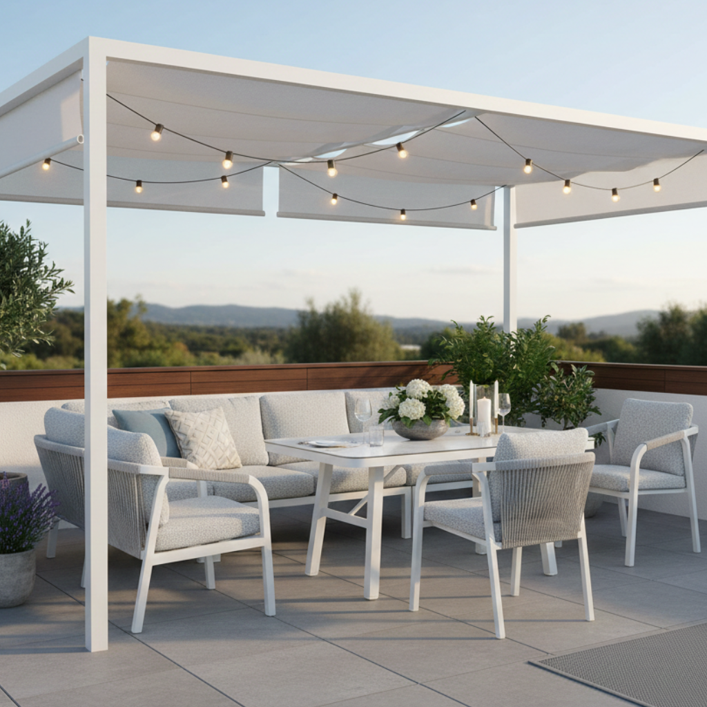 High Quality Living zum Angebotspreis ☀️ Aluminium Dining Lounge Set Harvey inkl. 2 Sessel Off White