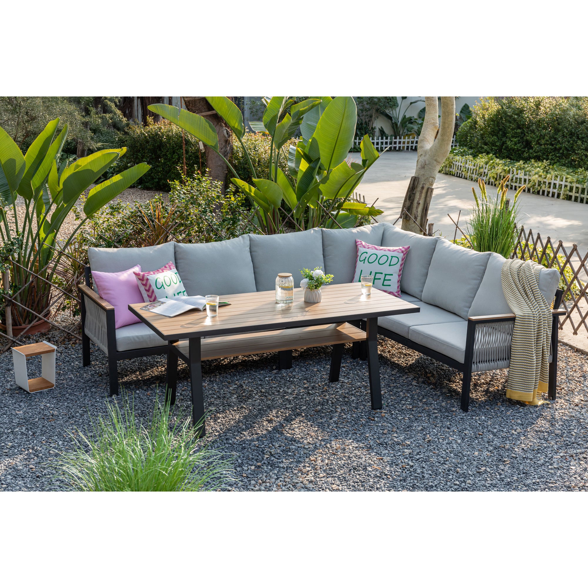 Aluminium / Rope Dining Lounge Set Canora