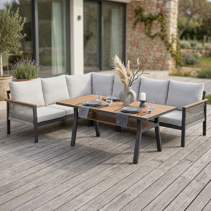 🌼🐣 Unser OSTER-SPECIAL🐣 🌼 Luxus Pur: Dining Lounge Set Canora / Aluminium, Rope &amp; Elemente in Holzoptik