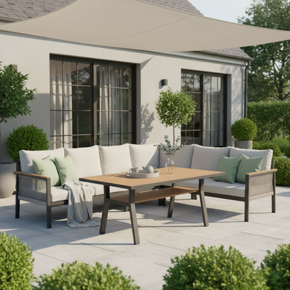 *** DEAL OF THE WEEK *** Luxus Pur: Dining Lounge Set Canora / Aluminium, Rope &amp; Elemente in Holzoptik