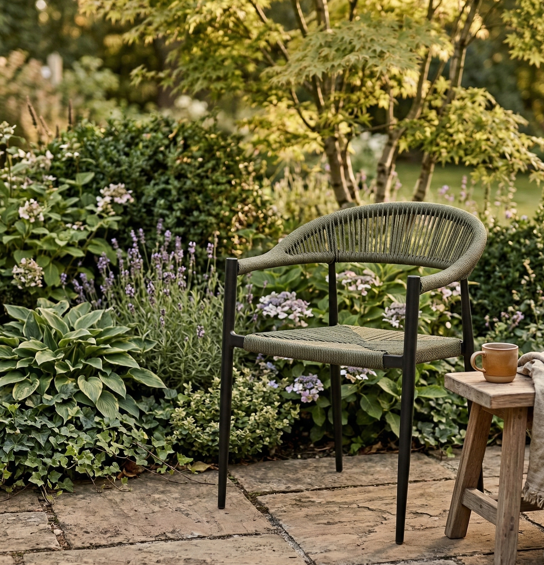 Aluminium / Polyrope Cord Dining Stapelsessel Luis grün