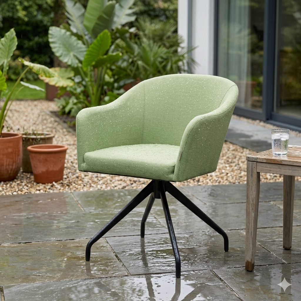 Dining-Set AURORA – Ausziehtisch mit 6 Nixon Olive Outdoor-Drehsesseln Sesseln - 100% wetterfest!