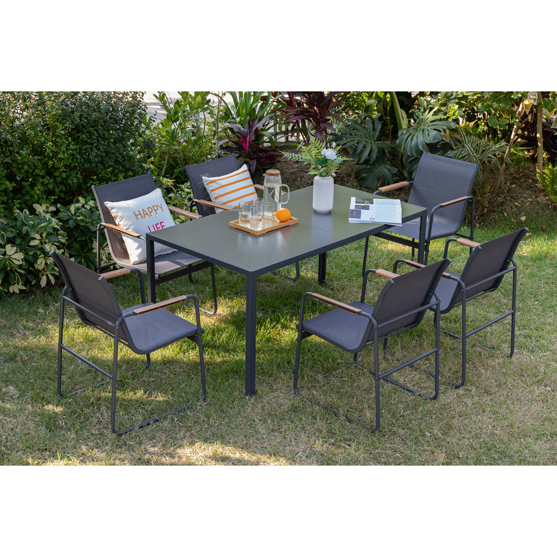 7 tlg. Gartenmöbel Set Trento bestehend aus 6x Sessel & 1x Tisch 150cm