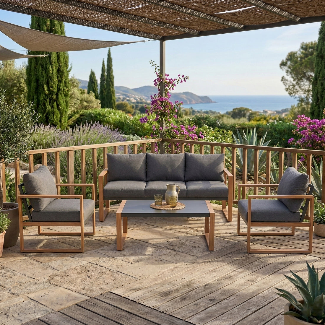 🌼FRÜHLINGS-ANGEBOT🌼 Moderne Aluminium Lounge Luzern in edler Teak-Holzoptik