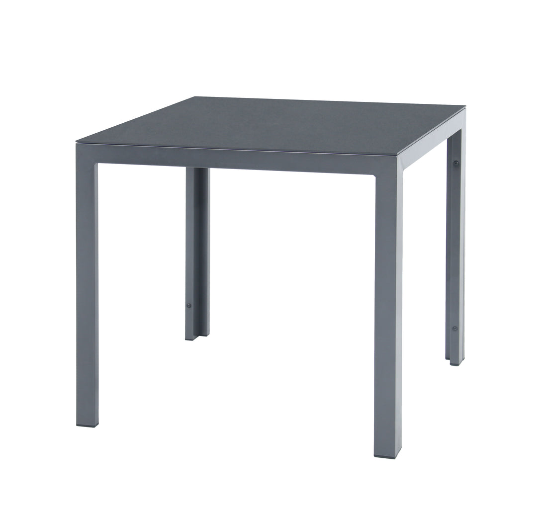 Aluminium Dining Tisch Luna Nebula 80 x 80 x 74cm anthrazit / Dekorglas Tischplatte