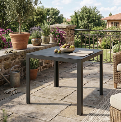 ☀️Summer Deal !☀️ Aluminium Dining Tisch Luna Nebula 80 x 80 x 74cm anthrazit / Dekorglas Tischplatte