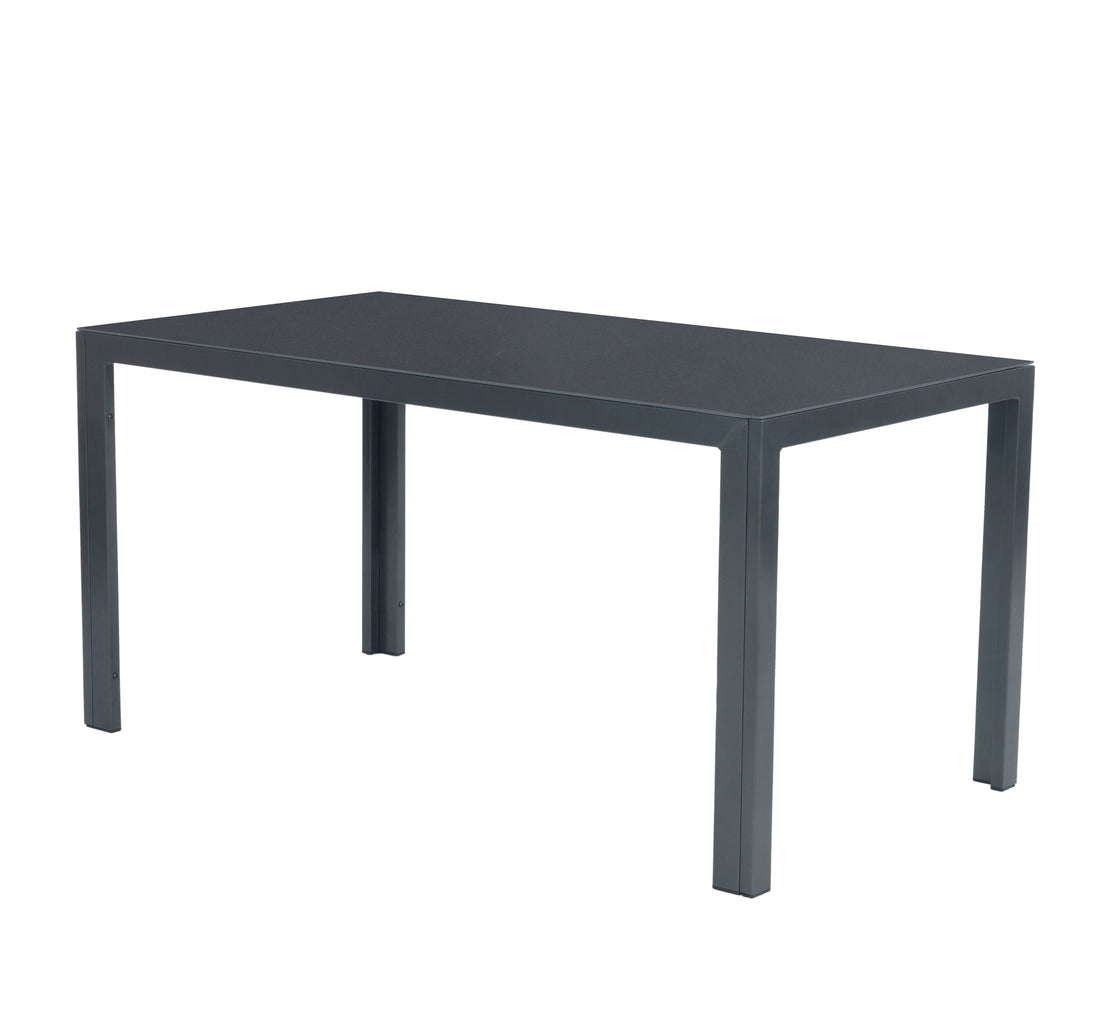 Aluminium Dining Tisch Luna Nebula 150 x 80 x 74cm in anthrazit / Dekorglas Tischplatte