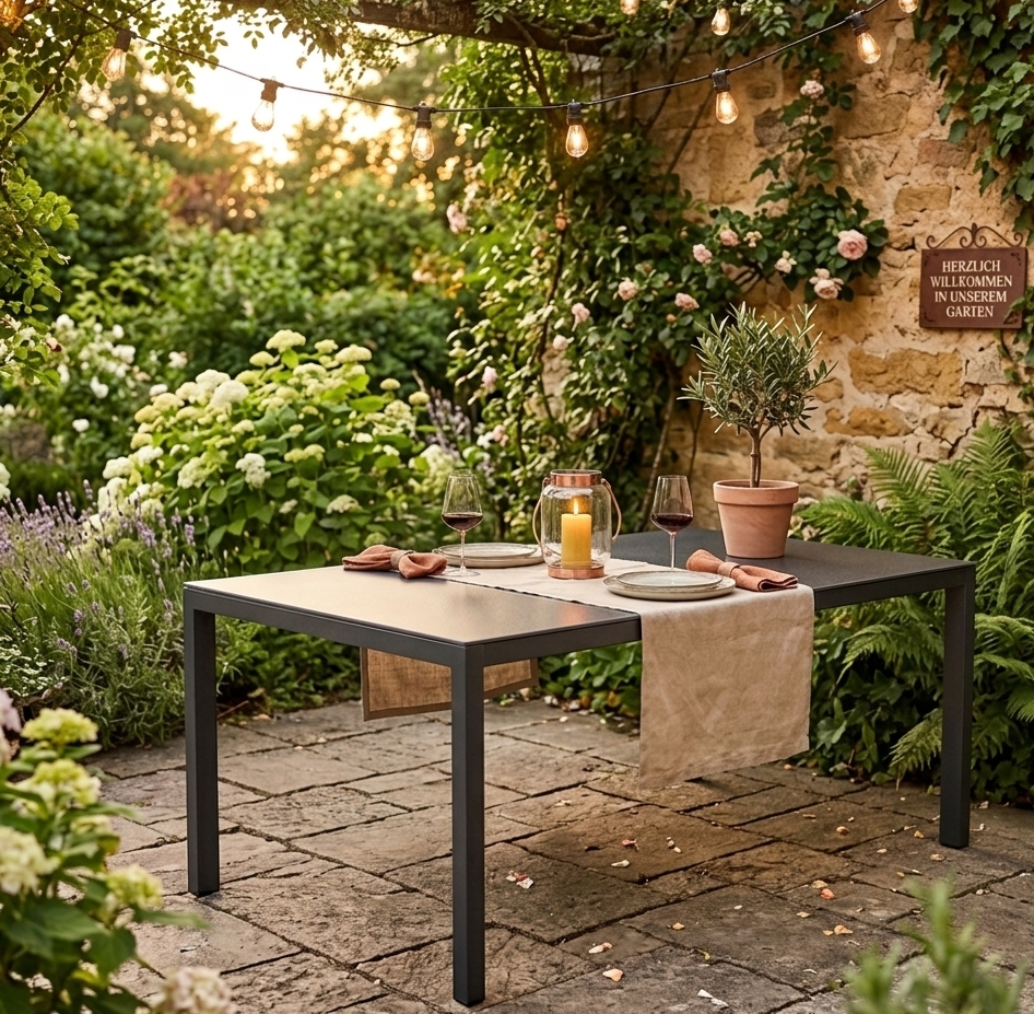 ☀️ Der Sommer kommt...!☀️ Aluminium Dining Tisch Luna Nebula 220 x 100 x 74cm anthrazit / Dekorglas Tischplatte