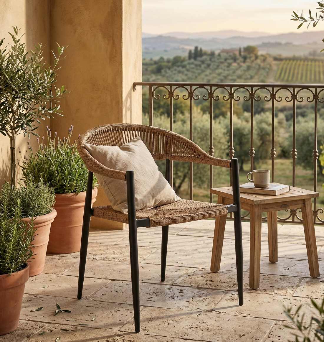 Aluminium / Polyrope Cord Dining Stapelsessel Luis natur