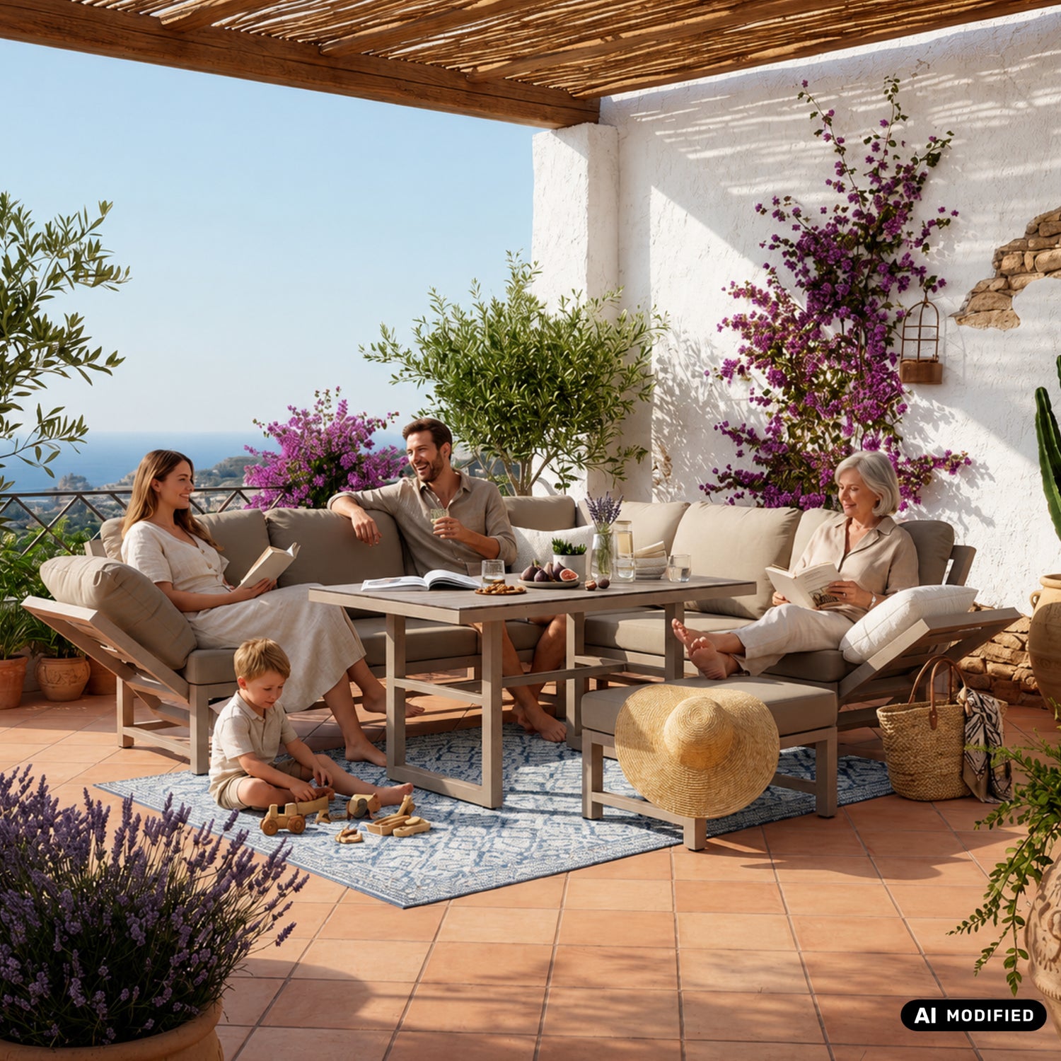 Outdoor Dining Lounge Set Dune 100% wetterfest LIKA-TEX® Bezug in Sand / de luxe Liegefunktion