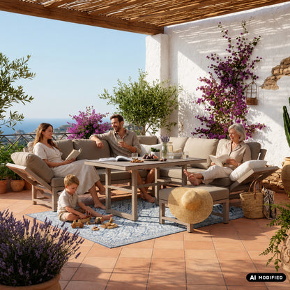 Outdoor Dining Lounge Set Dune 100% wetterfest LIKA-TEX® Bezug in Sand / de luxe Liegefunktion