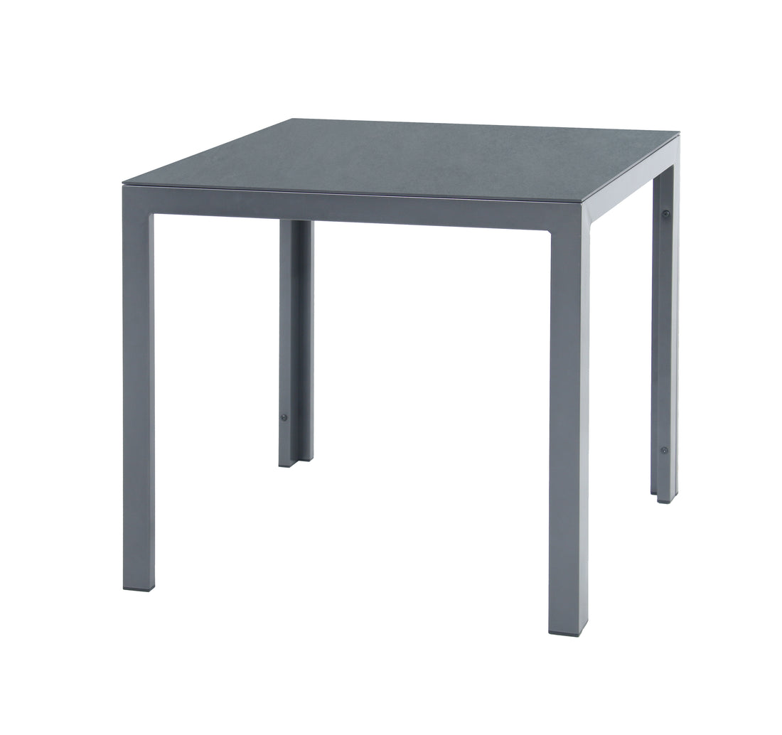 Aluminium Dining Tisch Luna Stellar 80 x 80 x 74cm in grau / Dekorglas Tischplatte