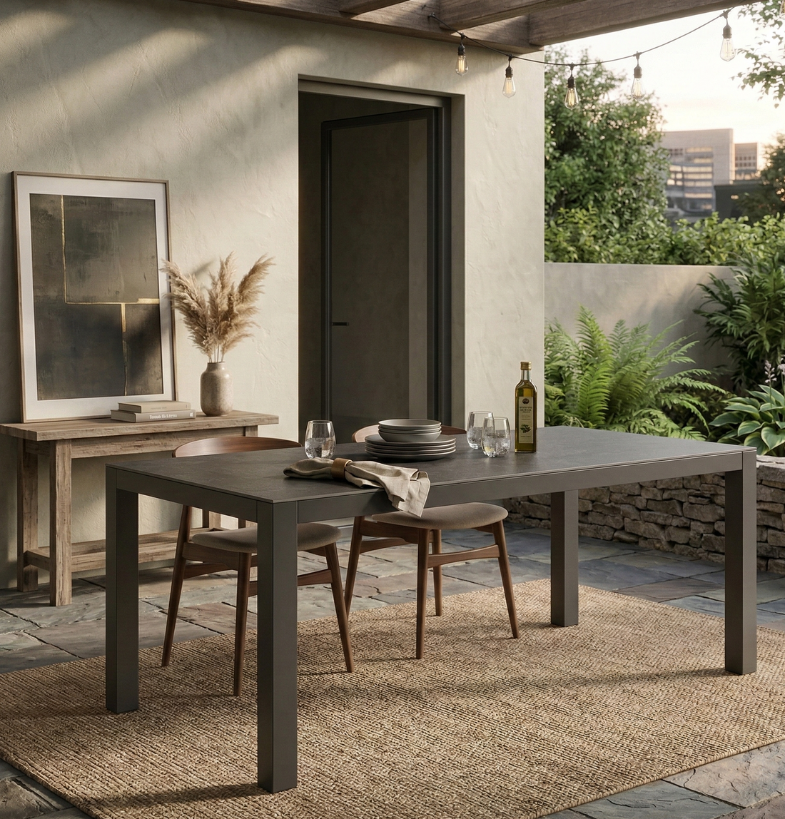 Premium Tisch Madri Nero 220 x 100 x 75cm / Aluminium Gestell kombiniert mit einer Sinteres Stone Tischplatte